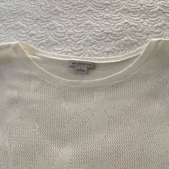 Liz Claiborne Knit Top White Very Sheer Cap Sleeve Size Large - Picture 6 of 11